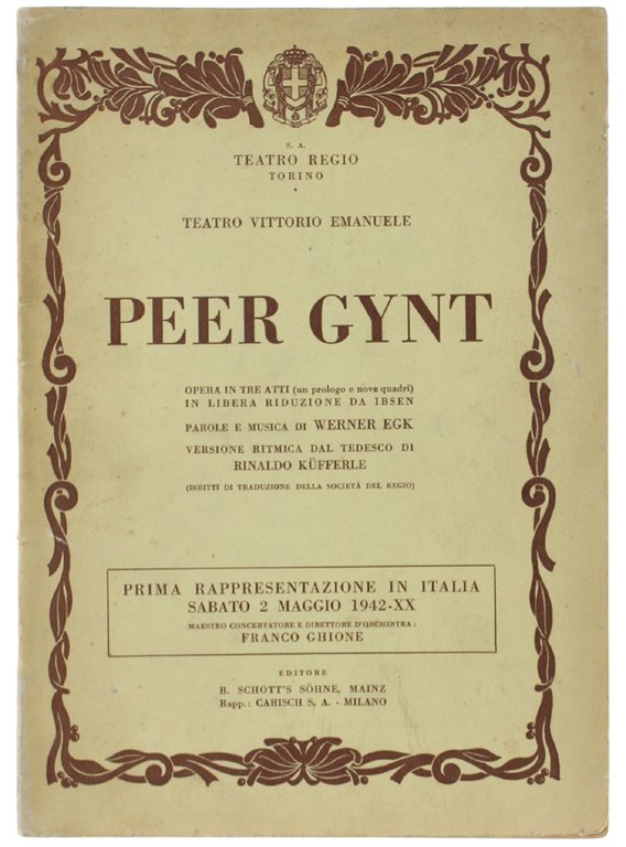 PEER GYNT. Opera in tre atti (con prologo e nove …