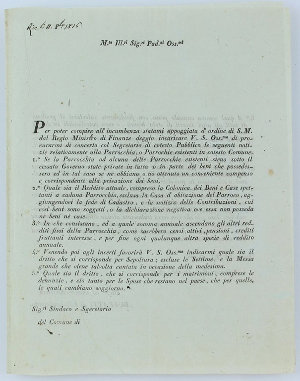 PER POTER COMPIRE ALL'INCUMBENZA STATAMI APPOGGIATA D'ORDINE DI S.M. da …