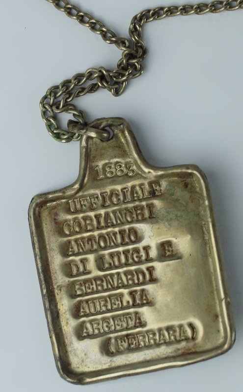 PIASTRINA MILITARE ITALIANA 1A GUERRA MONDIALE CON CATENELLA
