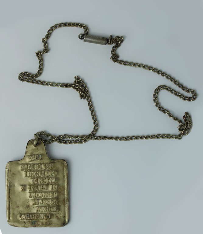 PIASTRINA MILITARE ITALIANA 1A GUERRA MONDIALE CON CATENELLA