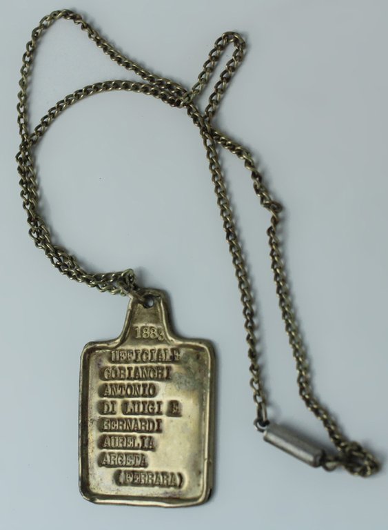 PIASTRINA MILITARE ITALIANA 1A GUERRA MONDIALE CON CATENELLA