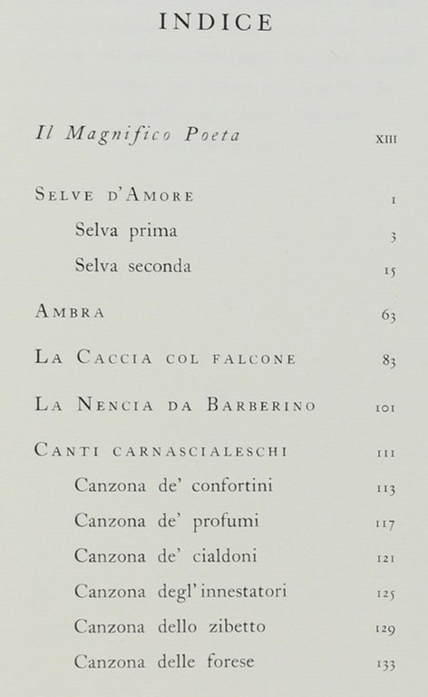 POEMETTI & CANTI CARNASCIALESCHI DEL MAGNIFICO LORENZO DE' MEDICI.