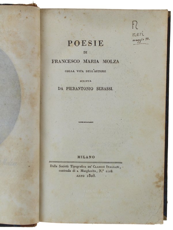 POESIE colla vita dell'autore scritta da Pierantonio Serassi.