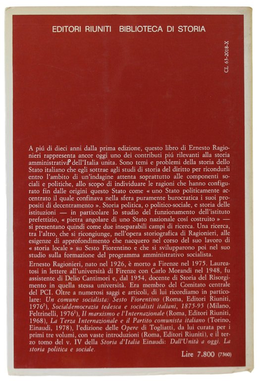 POLITICA E AMMINISTRAZIONE NELLA STORIA DELL'ITALIA UNITA [come nuovo]