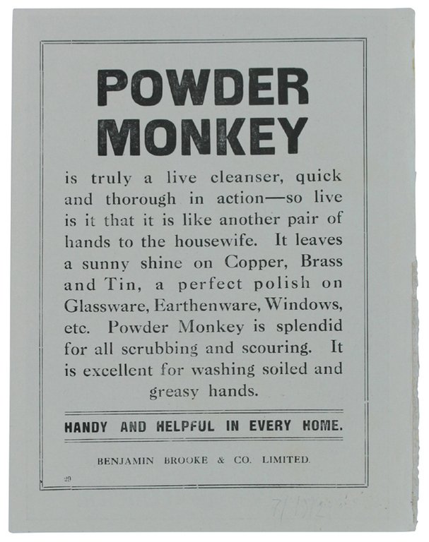 POWDER MONKEY. Cromolitografia ORIGINALE del 1912 a colori su carta, …