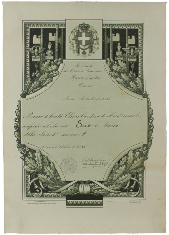 PREMIO DI BONTA' SCUOLA "MARIA LAETITIA" TORINO 1942 | Immagine principale