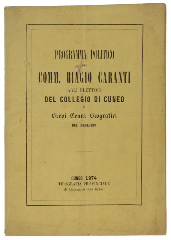 PROGRAMMA POLITICO DEL COMM. BIAGIO CARANTI AGLI ELETTORI DEL COLLEGIO … | Immagine principale