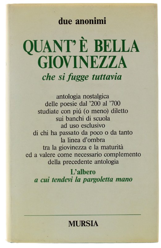 QUANT'E' BELLA GIOVINEZZA che si sfugge tuttavia : antologia nostalgica …