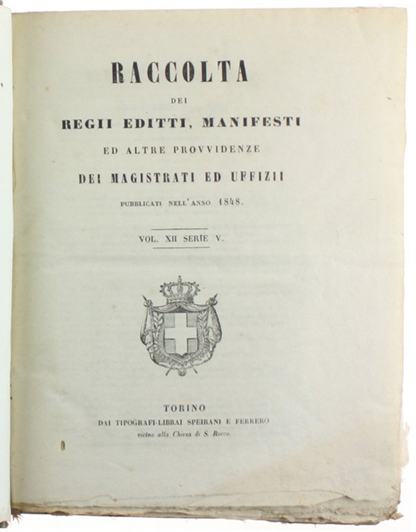 RACCOLTA DEI REGJ EDITTI, MANIFESTI, ED ALTRE PROVVIDENZE DE' MAGISTRATI …