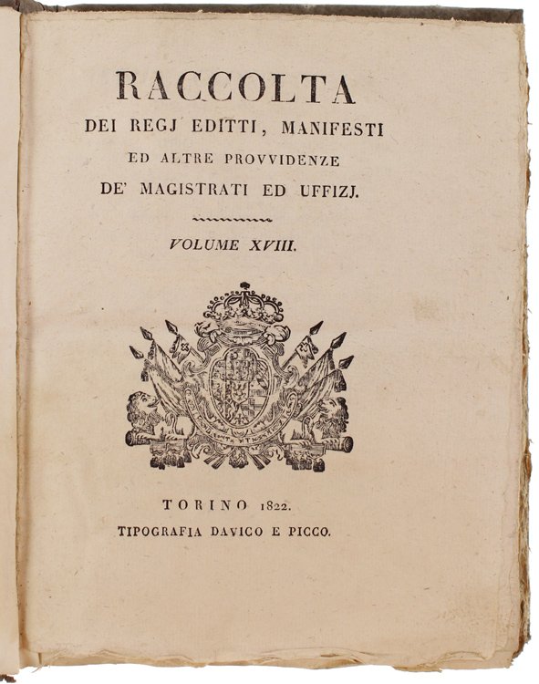 RACCOLTA DEI REGJ EDITTI, MANIFESTI, ED ALTRE PROVVIDENZE DE' MAGISTRATI …