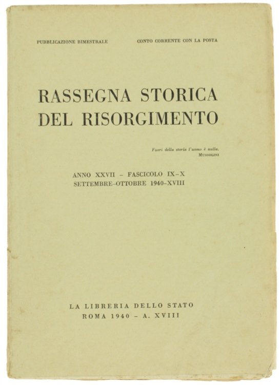 RASSEGNA STORICA DEL RISORGIMENTO. Anno XXVII - Fasc. IX-X Settembre …