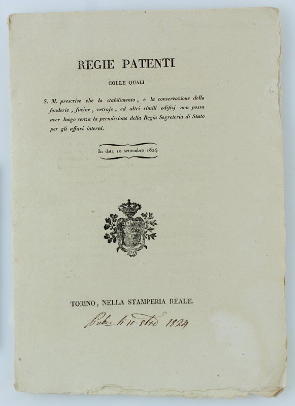 REGIE PATENTI Colle quali S.M. prescrive che lo stabilimento, e …