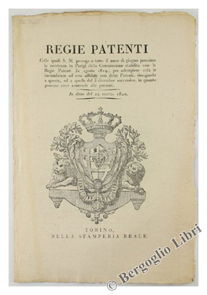 REGIE PATENTI colle quali S.M. proroga a tutto il mese …