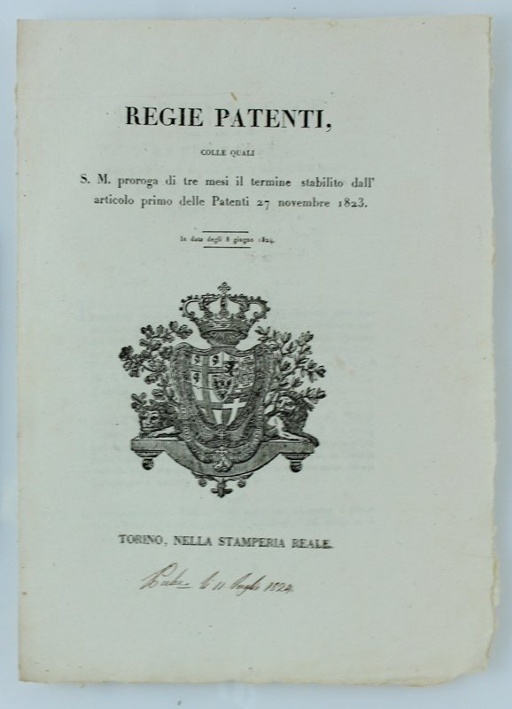 REGIE PATENTI, colle quali S.M. proroga di tre mesi il …