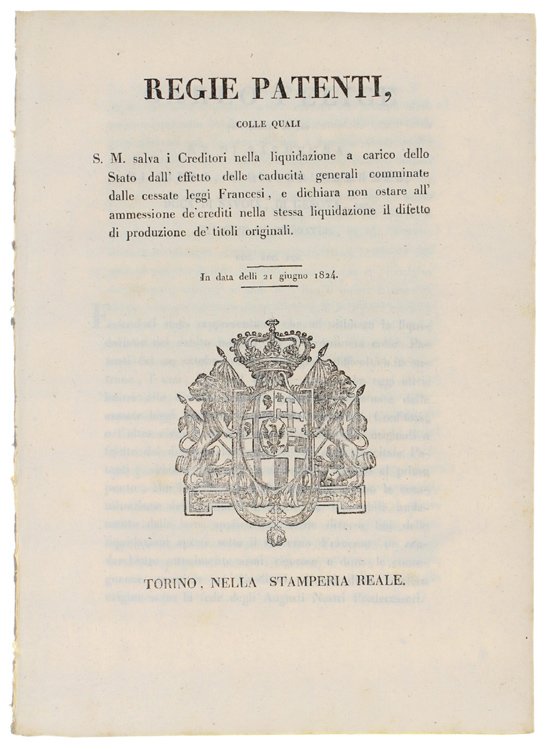 REGIE PATENTI colle quali S.M. salva i Creditori nella liquidazione …