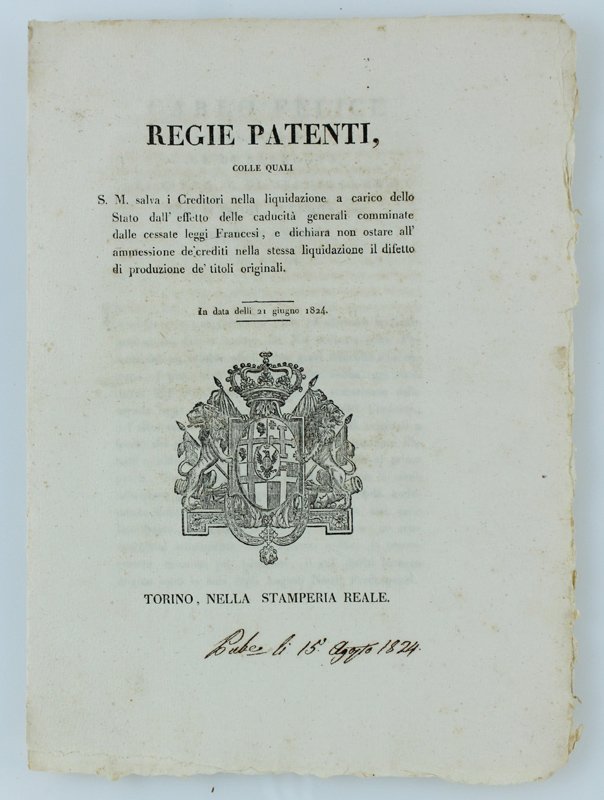 REGIE PATENTI colle quali S.M. salva i Creditori nella liquidazione …