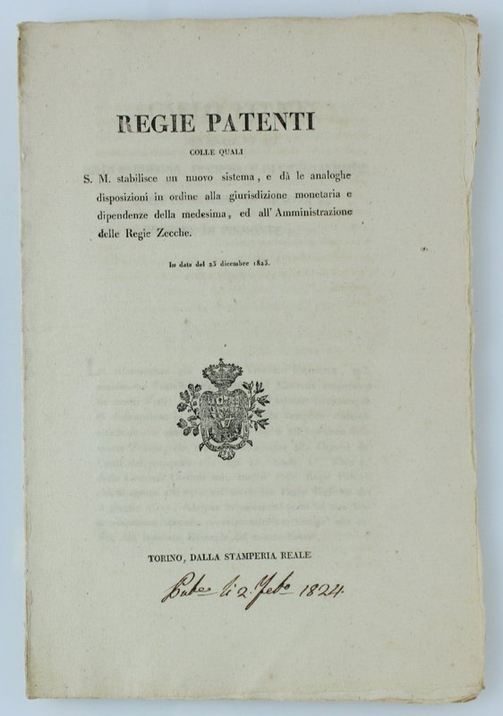 REGIE PATENTI Colle quali S.M. stabilisce un nuovo sistema, e …
