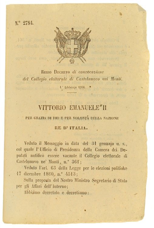 REGIO DECRETO 1° Febbrajo 1866: Convocazione del Collegio Elettorale di …