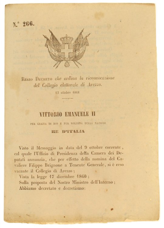 REGIO DECRETO 13 Ottobre 1861: Orian la riconvocazione del Collegio …