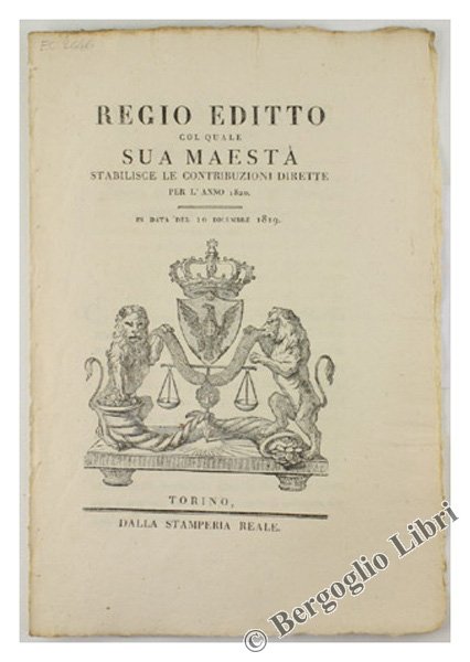 REGIO EDITTO col quale Sua Maesta' stabilisce le contribuzioni dirette …