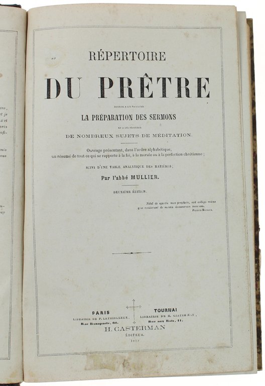 REPERTOIRE DU PRETRE destiné à lui faciliter la preparation des …