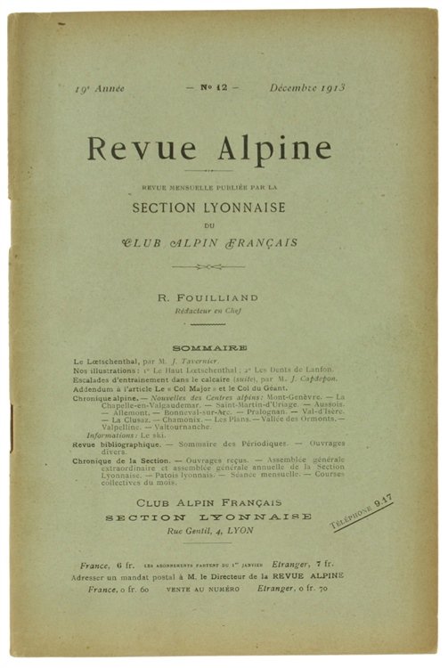 REVUE ALPINE. 19e Année, N. 12, 1er Décembre 1913.