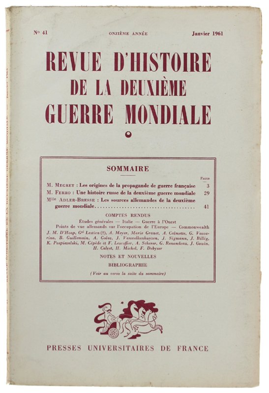 REVUE D'HISTOIRE DE LA DEUXIÈME GUERRE MONDIALE - N. 41 …