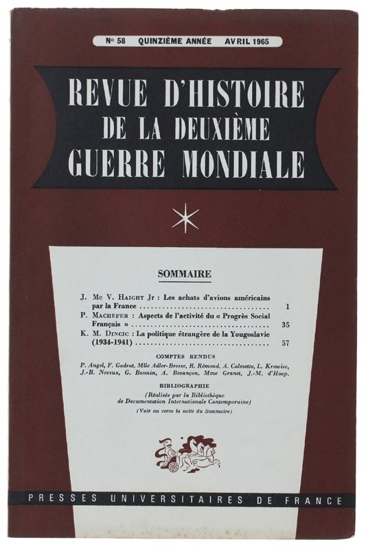 REVUE D'HISTOIRE DE LA DEUXIÈME GUERRE MONDIALE - N. 58 …