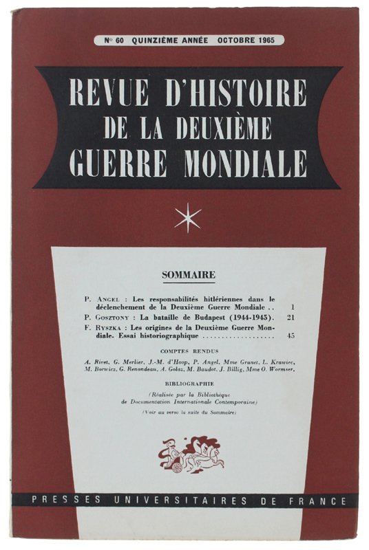 REVUE D'HISTOIRE DE LA DEUXIÈME GUERRE MONDIALE - N. 60 …