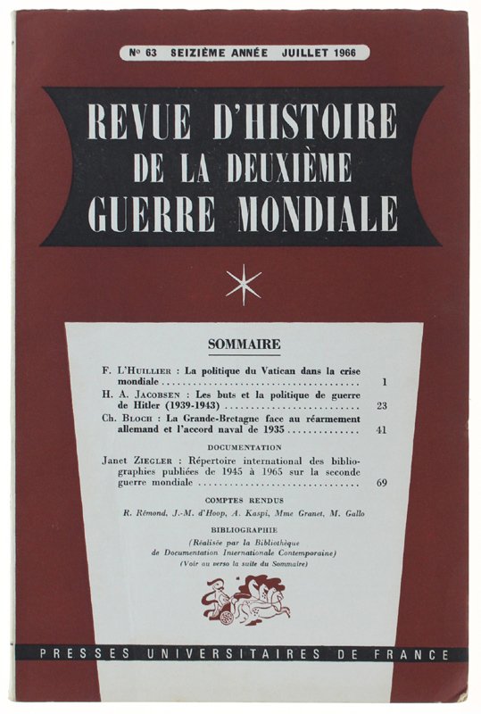 REVUE D'HISTOIRE DE LA DEUXIÈME GUERRE MONDIALE - N. 63 …