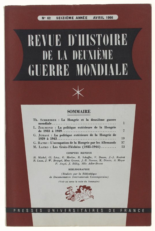 REVUE D'HISTOIRE DE LA DEUXIÈME GUERRE MONDIALE - N. 62 … | Immagine principale