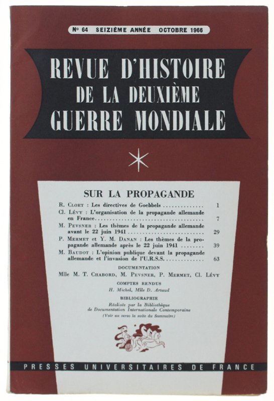 REVUE D'HISTOIRE DE LA DEUXIÈME GUERRE MONDIALE - N. 64 …