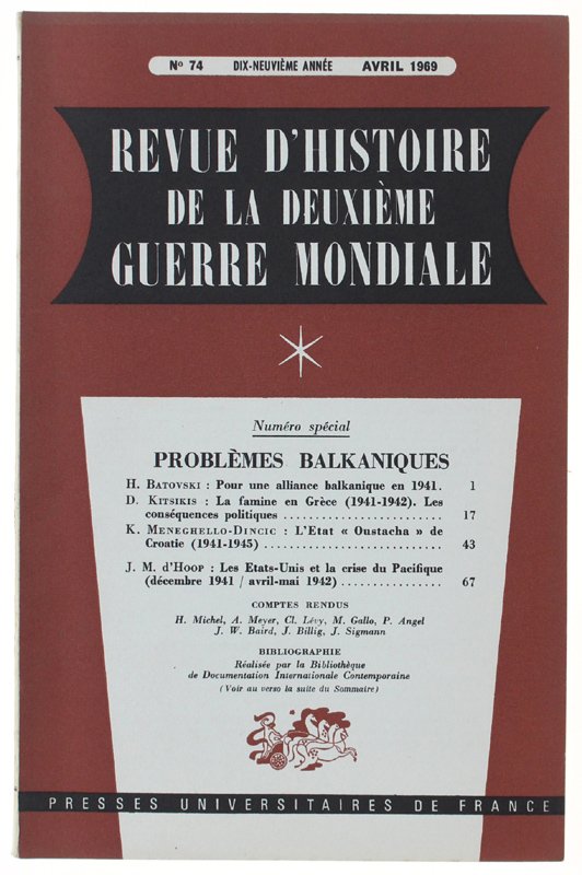 REVUE D'HISTOIRE DE LA DEUXIÈME GUERRE MONDIALE - N.74 - …