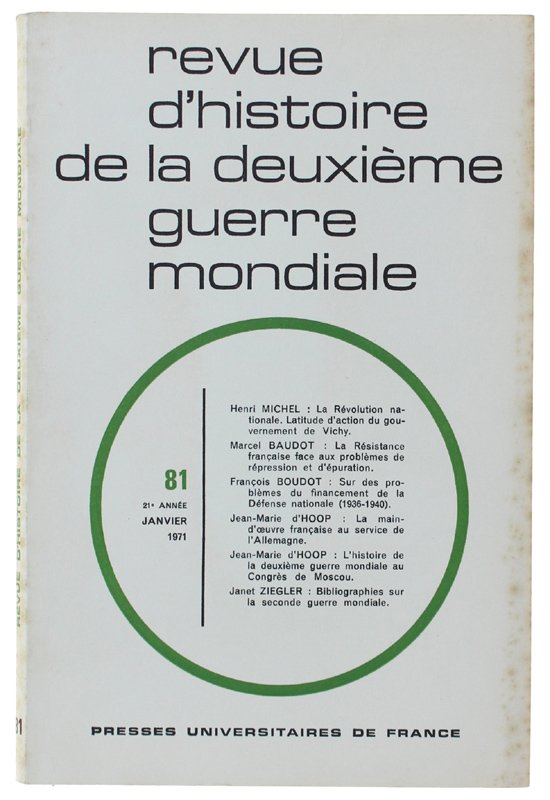 REVUE D'HISTOIRE DE LA DEUXIÈME GUERRE MONDIALE - N.81 - …