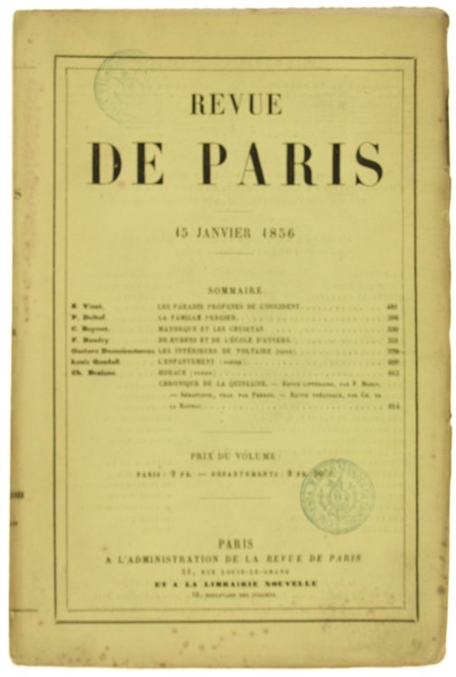 REVUE DE PARIS. 4e Année - 15 Janvier 1856 (EDITION …