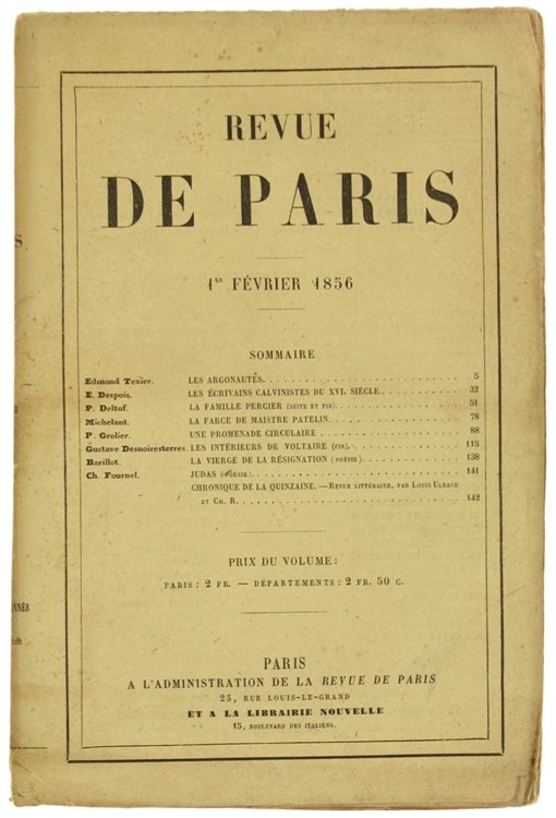REVUE DE PARIS. 4e Année - 1er Février 1856 (EDITION …