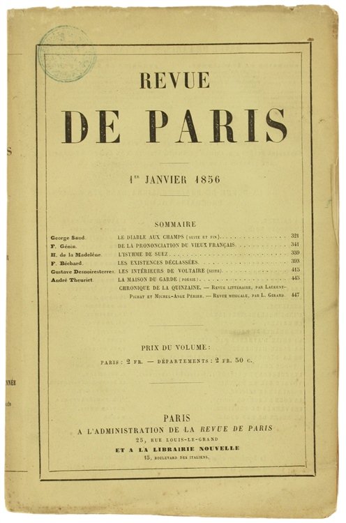 REVUE DE PARIS. 4e Année - 1er Janvier 1856 (EDITION …