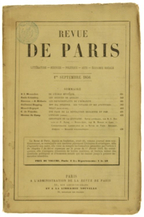 REVUE DE PARIS. 5e Année - 1er Septembre 1856 (EDITION …