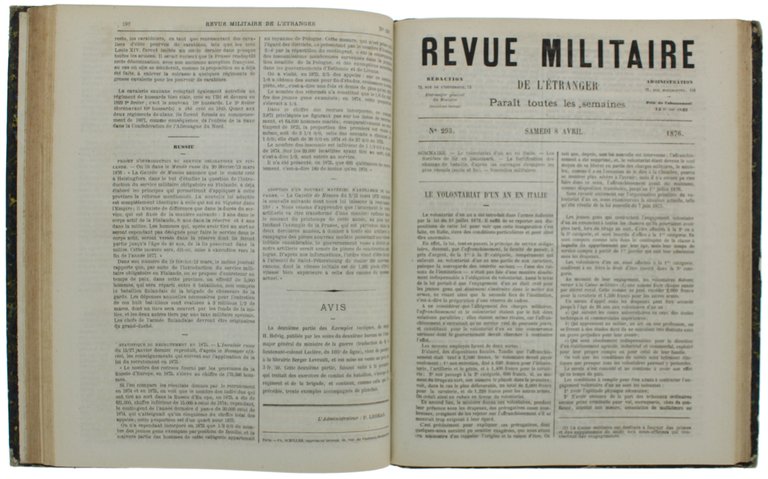 REVUE MILITAIRE DE L'ETRANGER - 1876. 1er semestre (N.279 à …