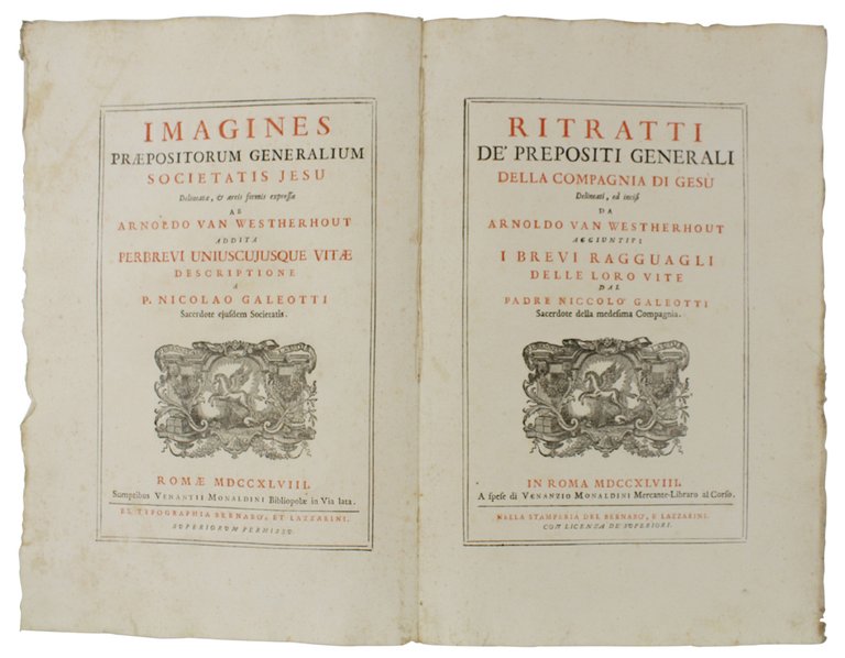 RITRATTI DE' PREPOSITI GENERALI DELLA COMPAGNIA DI GESU' delineati, ed …