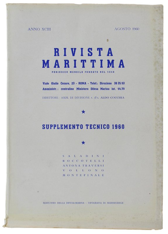 RIVISTA MARITTIMA Agosto 1960 - SUPPLEMENTO TECNICO 1960 | Immagine principale