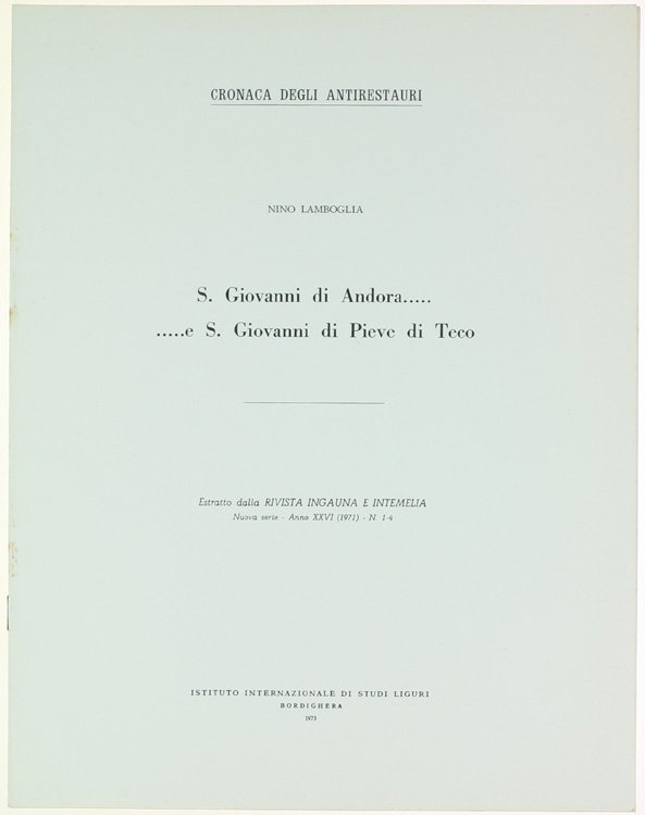 S.GIOVANNI DI ANDORA. e S.GIOVANNI DI PIEVE DI TECO. Cronaca …