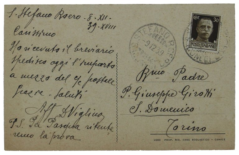 S.STEFANO ROERO - MONUMENTO AI CADUTI. Cartolina viaggiata 1939