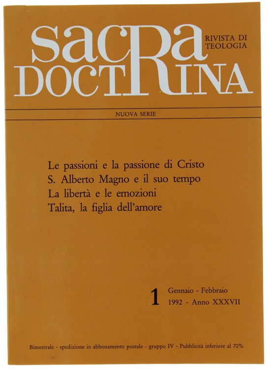 SACRA DOCTRINA. Rivista di teologia. N. 1, Gennaio/Febbraio 1992.