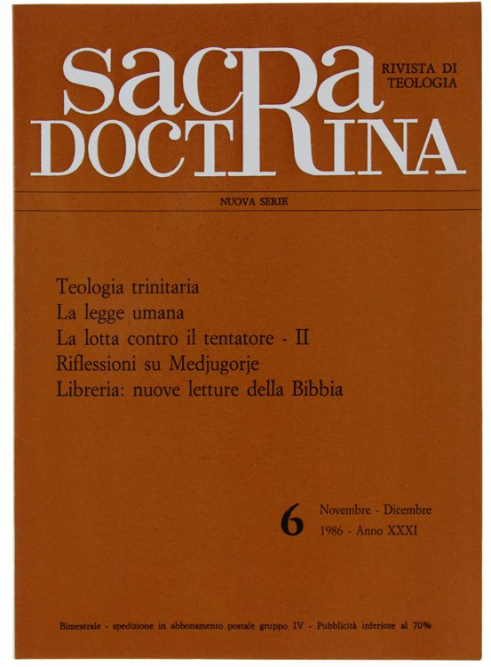 SACRA DOCTRINA. Rivista di teologia. N. 6, Novembre/Dicembre 1986.