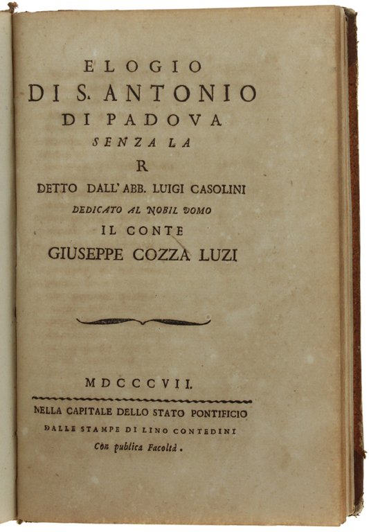 SAGGIO DI ELOGJ SENZA LA R. + ELOGIO DI S.ANTONIO …