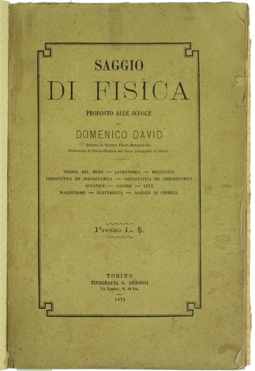 SAGGIO DI FISICA PROPOSTO ALLE SCUOLE. Teoria del moto. Astronomia. …