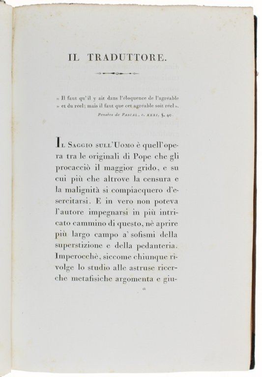 SAGGIO SULL'UOMO. Epistole tradotte da Michele Leoni.