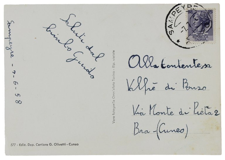 SAMPEIRE (Valle Varaita) Piazza della Vittorie - CARTOLINA del 1958 …