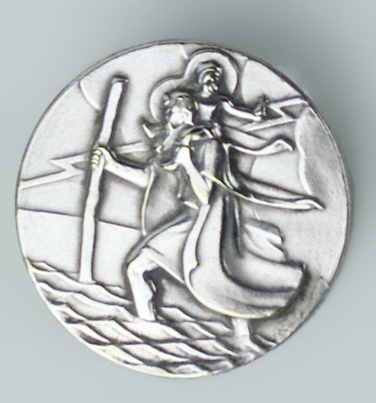 SAN CRISTOFORO placca antica in metallo argentato immagine in rilievo, …